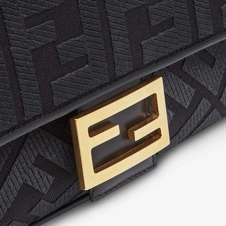 Cheap Baguette Medium Canvas Fendi Black Motif In with Cut Laser FF Bag Strap 0731